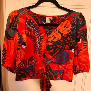 Joie Tropical Tie Front Blouse sz S